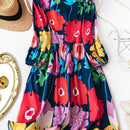 Holidaya vestido mini con volantes, cuello en v y lazada al frente con estampado floral para mujer, verano-otono