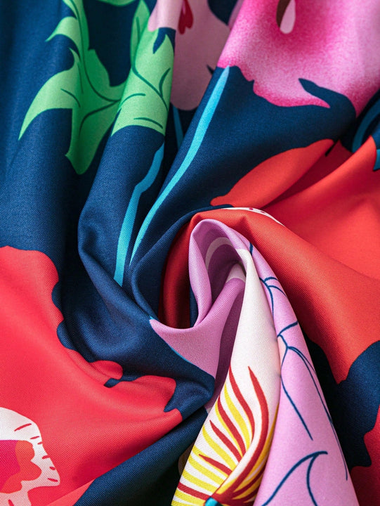 Holidaya vestido mini con volantes, cuello en v y lazada al frente con estampado floral para mujer, verano-otono