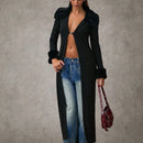 Bae blazer de manga larga con cuello afelpado de unicolor y parches, chaqueta para mujer en otono/invierno, sueteres de otono, ropa de mujer de invierno, sueter oversize, ropa y2k, sueter tipo cardigan estilo renacimiento