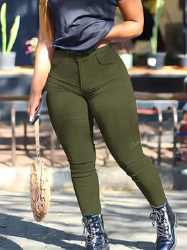 Pantalones acampanados con decoracion de botones y ajuste cenido para mujer