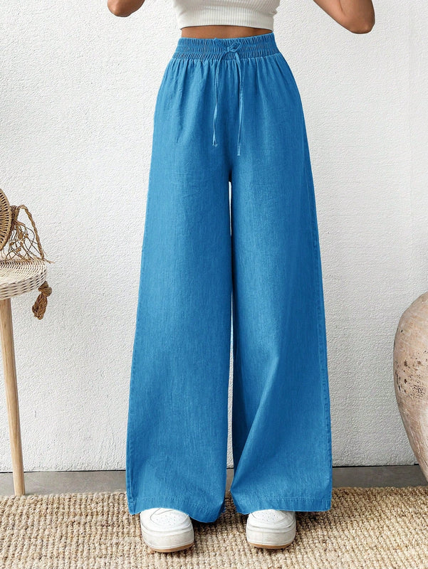Pantalones azules texturizados con cintura elastica