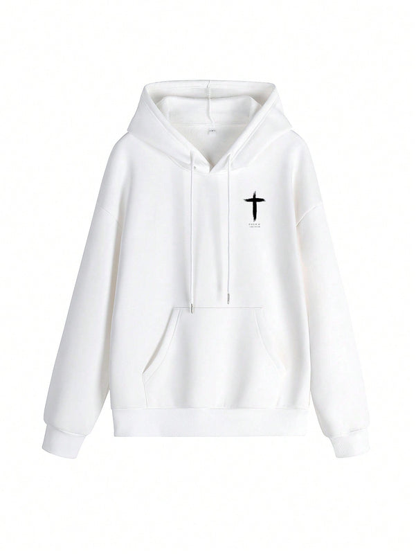 Sudadera con capucha casual de mujer con impresion de cruz y cordon, manga larga para otono/invierno. libera tu potencial de moda: descubre nuestra serie de sudaderas con capucha para mujer, que combinan calidez y estilo