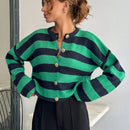 Cardigan de mujer con cuello redondo y botones delanteros, con estampado de rayas