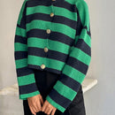 Cardigan de mujer con cuello redondo y botones delanteros, con estampado de rayas