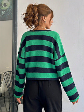 Cardigan de mujer con cuello redondo y botones delanteros, con estampado de rayas