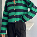 Cardigan de mujer con cuello redondo y botones delanteros, con estampado de rayas
