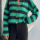 Cardigan de mujer con cuello redondo y botones delanteros, con estampado de rayas