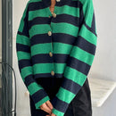 Cardigan de mujer con cuello redondo y botones delanteros, con estampado de rayas