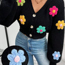 Essnce cardigan informal de mujer con botones delanteros y estampado de flores, apropiado para el uso diario en otono/invierno