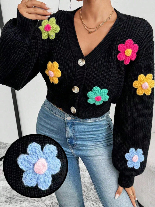 Essnce cardigan informal de mujer con botones delanteros y estampado de flores, apropiado para el uso diario en otono/invierno