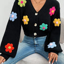 Essnce 1 pieza cardigan casual de manga larga con botones al frente y bordado floral