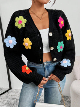 Essnce cardigan informal de mujer con botones delanteros y estampado de flores, apropiado para el uso diario en otono/invierno