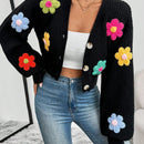 Essnce 1 pieza cardigan casual de manga larga con botones al frente y bordado floral