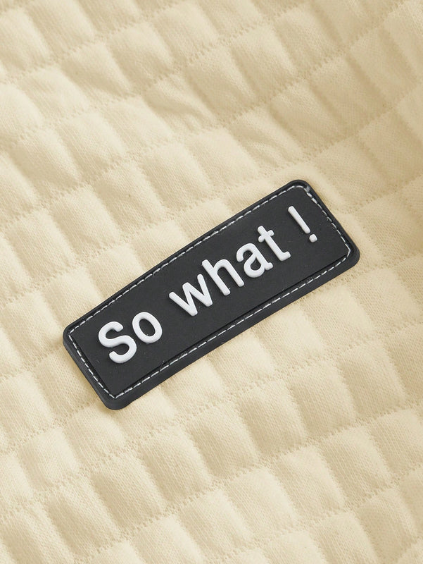 Ezwear capucha crop con slogan con parche con cordon delantero de hombros caidos