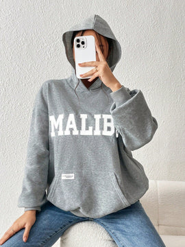 Ezwear sudadera informal con capucha y bolsillo con estampado de letras, para otono/invierno