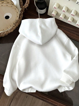Ezwear sudadera holgada con capucha de felpa gruesa con estampado minimalista casual de leopardo y estrella en blanco para mujeres