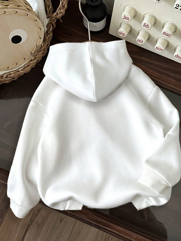 Ezwear sudadera holgada con capucha de felpa gruesa con estampado minimalista casual de leopardo y estrella en blanco para mujeres