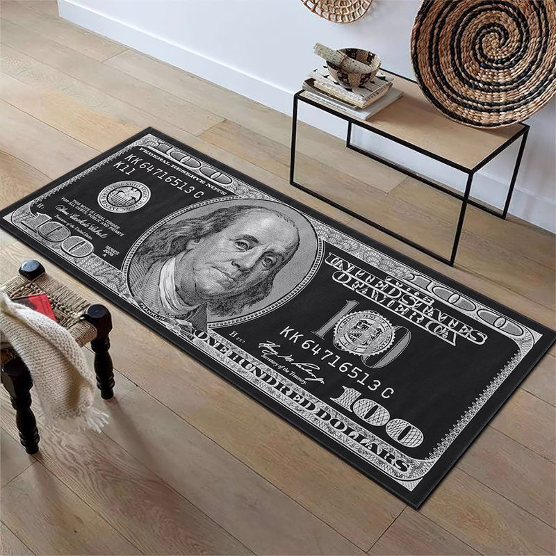 1 pieza de alfombra con patrón de dólares, alfombra larga para cabecera, alfombra para pasillo de entrada, alfombra suave negra, decoración creativa