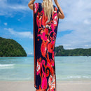 Vestido de una pieza con manga larga tipo pareo para playa, con estampado impreso, ideal para vacaciones, cubre bikini y protege del sol