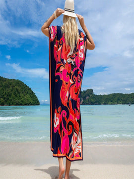Vestido de una pieza con manga larga tipo pareo para playa, con estampado impreso, ideal para vacaciones, cubre bikini y protege del sol