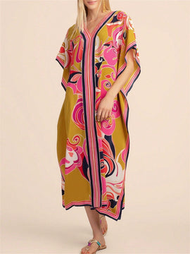 Vestido de una pieza con manga larga tipo pareo para playa, con estampado impreso, ideal para vacaciones, cubre bikini y protege del sol