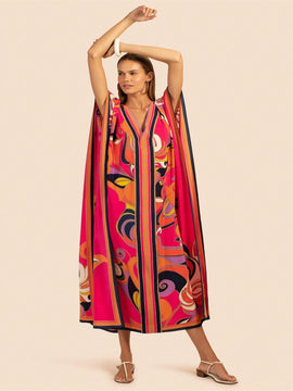 Vestido de una pieza con manga larga tipo pareo para playa, con estampado impreso, ideal para vacaciones, cubre bikini y protege del sol