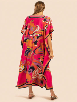 Vestido de una pieza con manga larga tipo pareo para playa, con estampado impreso, ideal para vacaciones, cubre bikini y protege del sol