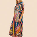 Vestido de una pieza con manga larga tipo pareo para playa, con estampado impreso, ideal para vacaciones, cubre bikini y protege del sol