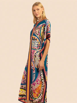 Vestido de una pieza con manga larga tipo pareo para playa, con estampado impreso, ideal para vacaciones, cubre bikini y protege del sol