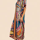 Vestido de una pieza con manga larga tipo pareo para playa, con estampado impreso, ideal para vacaciones, cubre bikini y protege del sol