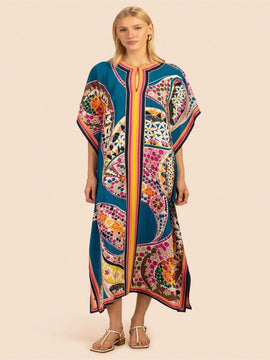 Vestido de una pieza con manga larga tipo pareo para playa, con estampado impreso, ideal para vacaciones, cubre bikini y protege del sol