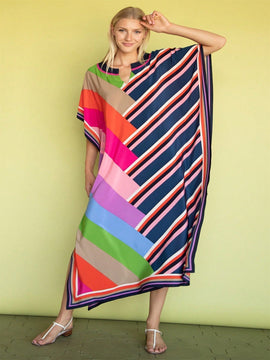 Vestido de una pieza con manga larga tipo pareo para playa, con estampado impreso, ideal para vacaciones, cubre bikini y protege del sol