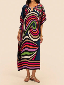 Vestido de una pieza con manga larga tipo pareo para playa, con estampado impreso, ideal para vacaciones, cubre bikini y protege del sol