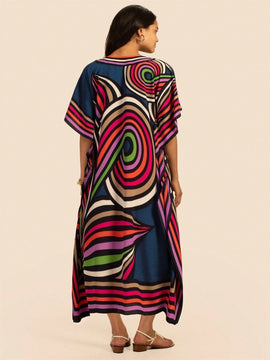 Vestido de una pieza con manga larga tipo pareo para playa, con estampado impreso, ideal para vacaciones, cubre bikini y protege del sol