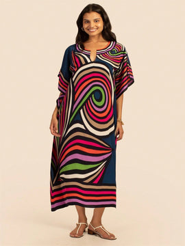 Vestido de una pieza con manga larga tipo pareo para playa, con estampado impreso, ideal para vacaciones, cubre bikini y protege del sol