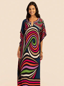 Vestido de una pieza con manga larga tipo pareo para playa, con estampado impreso, ideal para vacaciones, cubre bikini y protege del sol
