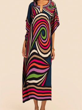 Vestido de una pieza con manga larga tipo pareo para playa, con estampado impreso, ideal para vacaciones, cubre bikini y protege del sol