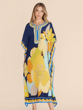 Vestido de una pieza con manga larga tipo pareo para playa, con estampado impreso, ideal para vacaciones, cubre bikini y protege del sol