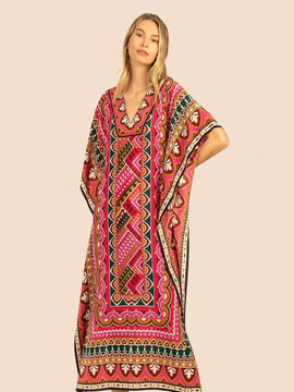 Vestido de una pieza con manga larga tipo pareo para playa, con estampado impreso, ideal para vacaciones, cubre bikini y protege del sol