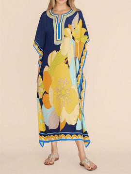 Vestido de una pieza con manga larga tipo pareo para playa, con estampado impreso, ideal para vacaciones, cubre bikini y protege del sol