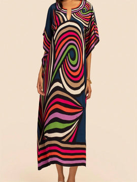 Vestido de una pieza con manga larga tipo pareo para playa, con estampado impreso, ideal para vacaciones, cubre bikini y protege del sol