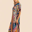 Vestido de una pieza con manga larga tipo pareo para playa, con estampado impreso, ideal para vacaciones, cubre bikini y protege del sol