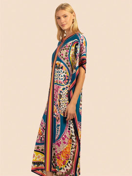 Vestido de una pieza con manga larga tipo pareo para playa, con estampado impreso, ideal para vacaciones, cubre bikini y protege del sol