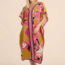 Vestido de una pieza con manga larga tipo pareo para playa, con estampado impreso, ideal para vacaciones, cubre bikini y protege del sol