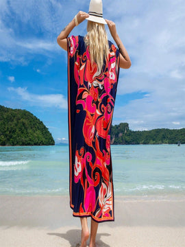 Vestido de una pieza con manga larga tipo pareo para playa, con estampado impreso, ideal para vacaciones, cubre bikini y protege del sol