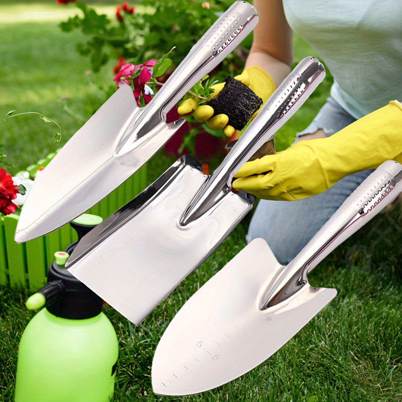 Juego de herramientas de jardín de acero inoxidable - Pala y pico duraderos con escala de medida, mango ergonómico para jardinería doméstica, ideal para plantar, rastrillar y cavar, juego de herramientas de jardín esencial | Conjunto de herramientas mini