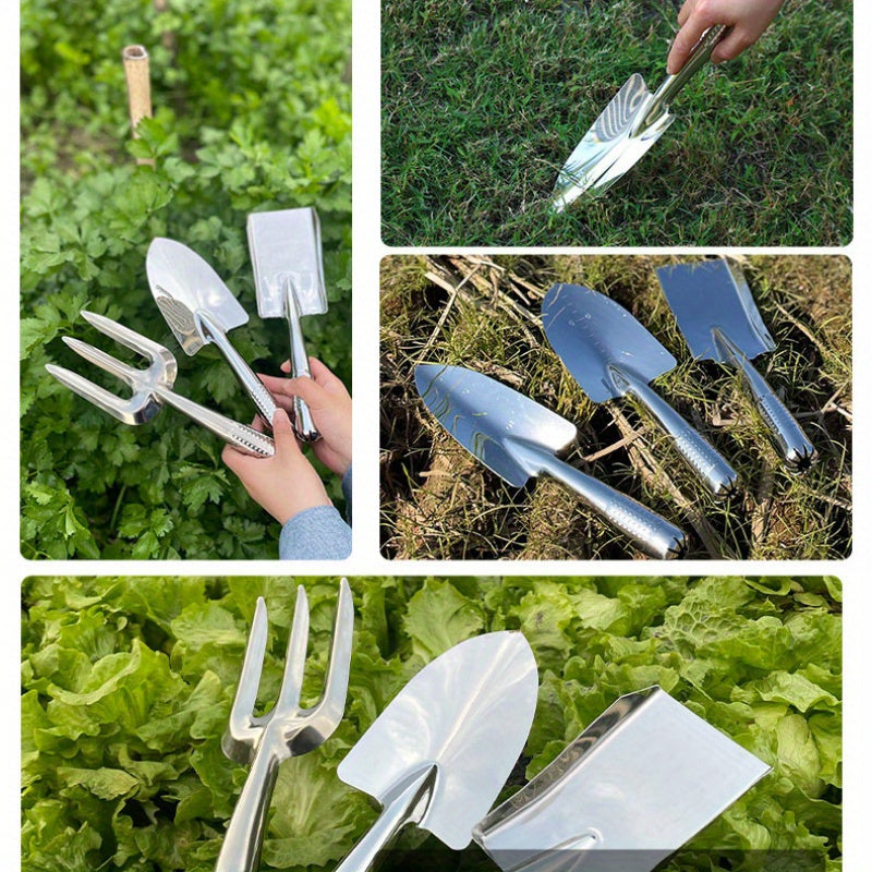Juego de herramientas de jardín de acero inoxidable - Pala y pico duraderos con escala de medida, mango ergonómico para jardinería doméstica, ideal para plantar, rastrillar y cavar, juego de herramientas de jardín esencial | Conjunto de herramientas mini