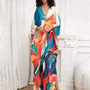 Vestido de punto hecho a mano con aberturas laterales y estampado, vestido de playa de cobertura para mujer