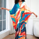Vestido de punto hecho a mano con aberturas laterales y estampado, vestido de playa de cobertura para mujer