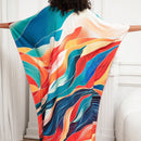 Vestido de punto hecho a mano con aberturas laterales y estampado, vestido de playa de cobertura para mujer